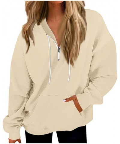 Sweatshirt For Women Fall Solid Fleece Hoodies For Teen Girls Long Sleeve Drawstring Button Up Shirt Casual Outfits U20-beige...