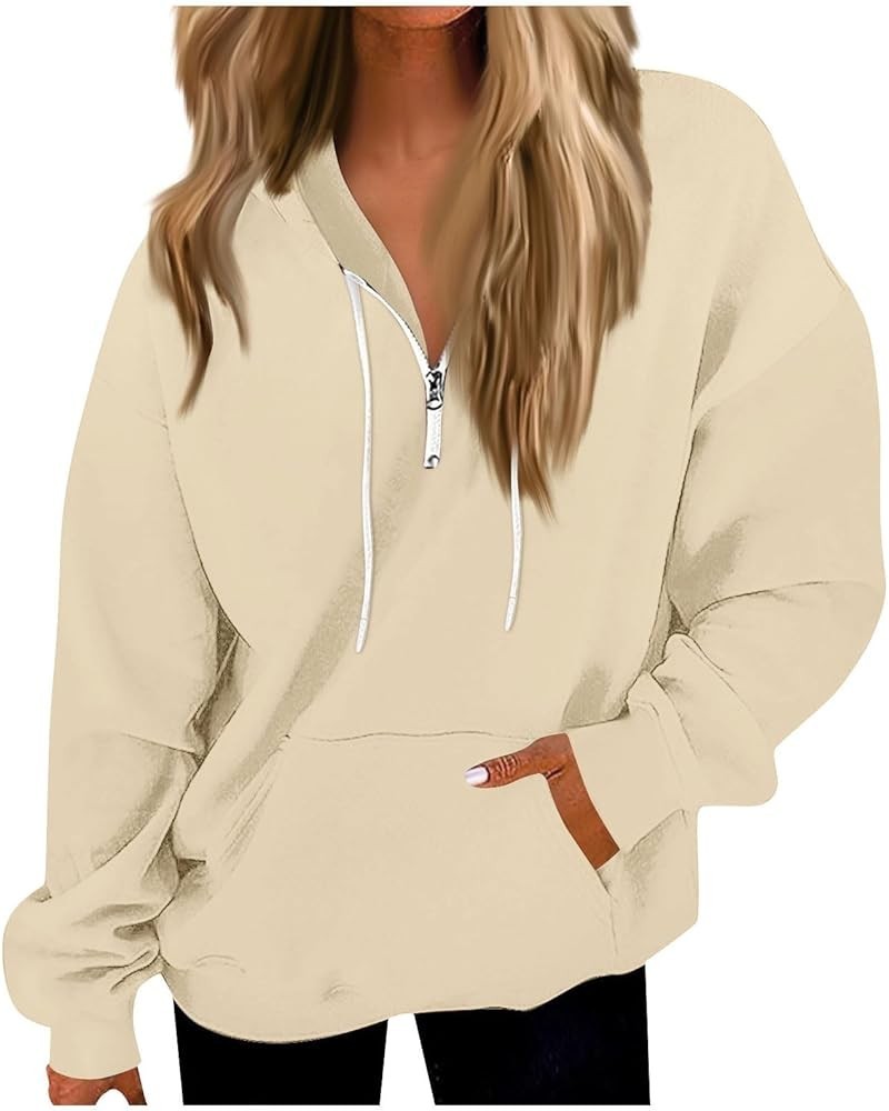 Sweatshirt For Women Fall Solid Fleece Hoodies For Teen Girls Long Sleeve Drawstring Button Up Shirt Casual Outfits U20-beige...