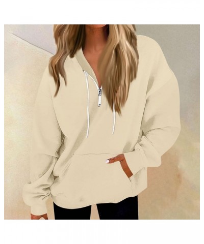 Sweatshirt For Women Fall Solid Fleece Hoodies For Teen Girls Long Sleeve Drawstring Button Up Shirt Casual Outfits U20-beige...