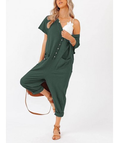 Oversize Women's One Piece Button Up Jumpsuit Casual Loose Short Sleeve V Neck Onesies Rompers With Pockets Dark Green $22.50...