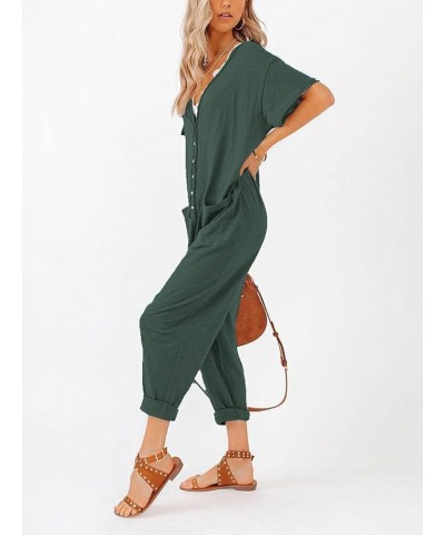 Oversize Women's One Piece Button Up Jumpsuit Casual Loose Short Sleeve V Neck Onesies Rompers With Pockets Dark Green $22.50...