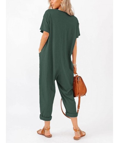 Oversize Women's One Piece Button Up Jumpsuit Casual Loose Short Sleeve V Neck Onesies Rompers With Pockets Dark Green $22.50...