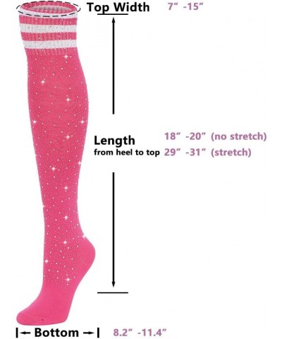 Woman's Rhinestone Over Knee High Socks Stripe Knit Stockings Leg Warmers for Christmas Valentines day Events 2 Pairs Pink Wi...