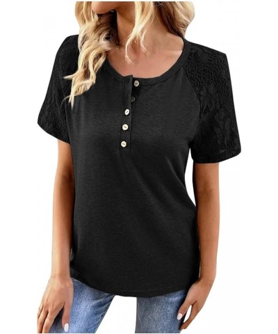 Short Sleeve Shirts for Women,2023 Summer Dressy Casual Button Down Plus Size Tops Trendy Plain Going Out Tees A-black $8.73 ...