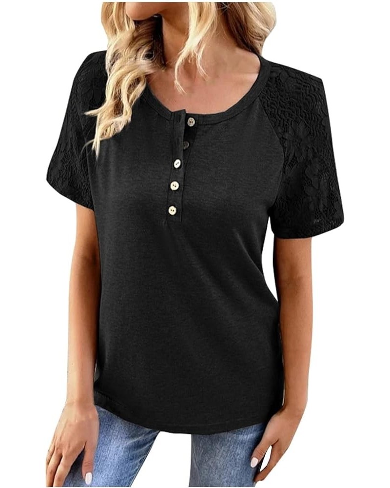 Short Sleeve Shirts for Women,2023 Summer Dressy Casual Button Down Plus Size Tops Trendy Plain Going Out Tees A-black $8.73 ...