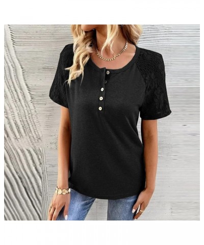 Short Sleeve Shirts for Women,2023 Summer Dressy Casual Button Down Plus Size Tops Trendy Plain Going Out Tees A-black $8.73 ...