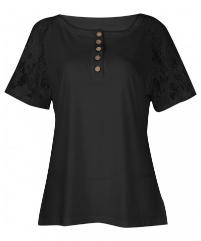 Short Sleeve Shirts for Women,2023 Summer Dressy Casual Button Down Plus Size Tops Trendy Plain Going Out Tees A-black $8.73 ...