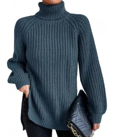 Trendy Turtleneck Sweater Women Split Hem Long Sleeve Dressy Pullover Sweaters Casual Work Greyblue $15.54 Sweaters