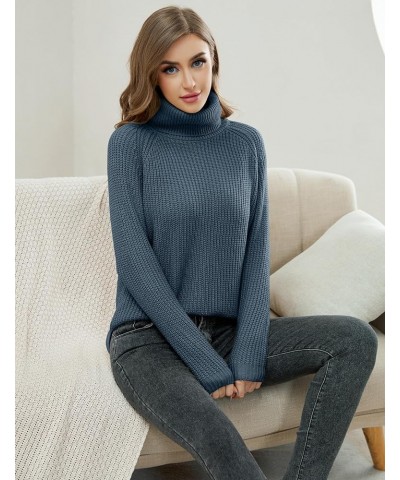 Trendy Turtleneck Sweater Women Split Hem Long Sleeve Dressy Pullover Sweaters Casual Work Greyblue $15.54 Sweaters