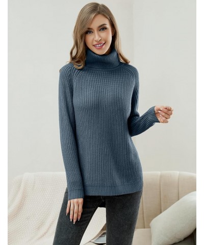 Trendy Turtleneck Sweater Women Split Hem Long Sleeve Dressy Pullover Sweaters Casual Work Greyblue $15.54 Sweaters