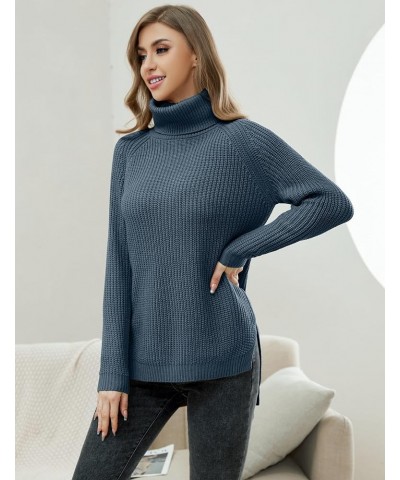 Trendy Turtleneck Sweater Women Split Hem Long Sleeve Dressy Pullover Sweaters Casual Work Greyblue $15.54 Sweaters