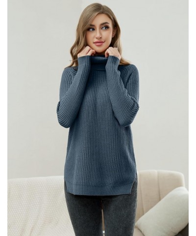 Trendy Turtleneck Sweater Women Split Hem Long Sleeve Dressy Pullover Sweaters Casual Work Greyblue $15.54 Sweaters