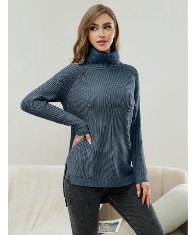 Trendy Turtleneck Sweater Women Split Hem Long Sleeve Dressy Pullover Sweaters Casual Work Greyblue $15.54 Sweaters