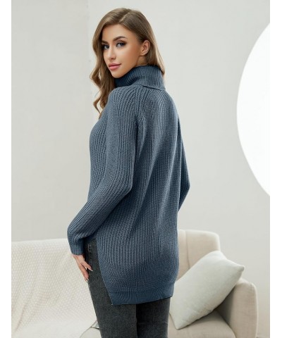 Trendy Turtleneck Sweater Women Split Hem Long Sleeve Dressy Pullover Sweaters Casual Work Greyblue $15.54 Sweaters