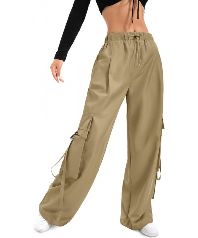 Baggy Cargo Joggers Pants Dressy Casual Silky Elastic Mid Waist Women Trousers Khaki $17.64 Pants