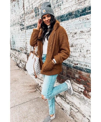 Women's Fashion Winter Coat Long Sleeve Lapel Zip Up Faux Shearling Shaggy Oversized Shacket Jacket Golden $31.85 Coats