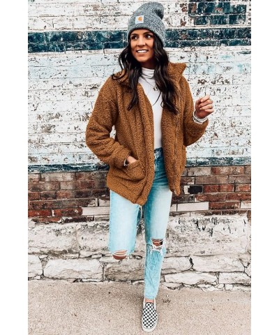 Women's Fashion Winter Coat Long Sleeve Lapel Zip Up Faux Shearling Shaggy Oversized Shacket Jacket Golden $31.85 Coats