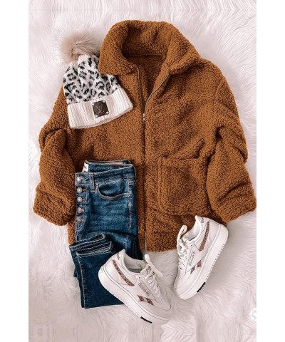 Women's Fashion Winter Coat Long Sleeve Lapel Zip Up Faux Shearling Shaggy Oversized Shacket Jacket Golden $31.85 Coats