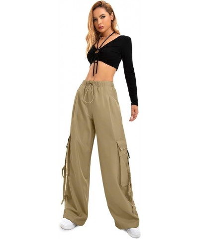 Baggy Cargo Joggers Pants Dressy Casual Silky Elastic Mid Waist Women Trousers Khaki $17.64 Pants