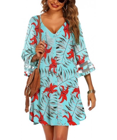 Women's Swimwear Cover Ups for Beach,V-Neck Button Down Kimono Cardigans Swimsuit Coverup for Women S-XXXL Mint Blue Tropical...