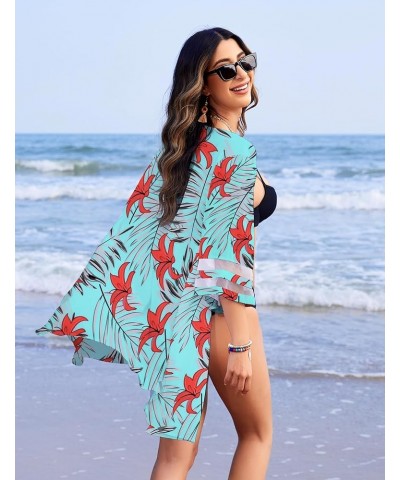 Women's Swimwear Cover Ups for Beach,V-Neck Button Down Kimono Cardigans Swimsuit Coverup for Women S-XXXL Mint Blue Tropical...