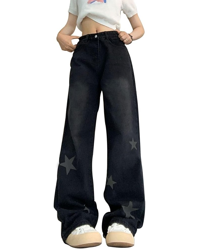 Womens Loose Baggy Jeans Causal High Waisted Straight Leg Denim Pants Plus Size Hip Hop Trousers Star Baggy Black $15.80 Jeans