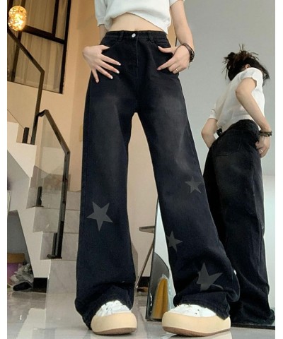 Womens Loose Baggy Jeans Causal High Waisted Straight Leg Denim Pants Plus Size Hip Hop Trousers Star Baggy Black $15.80 Jeans