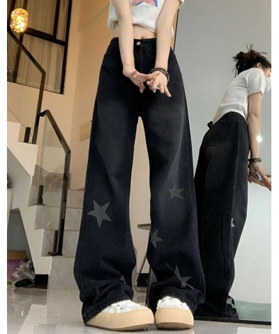 Womens Loose Baggy Jeans Causal High Waisted Straight Leg Denim Pants Plus Size Hip Hop Trousers Star Baggy Black $15.80 Jeans