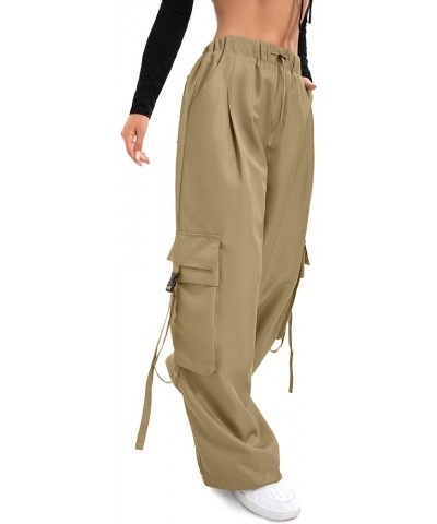 Baggy Cargo Joggers Pants Dressy Casual Silky Elastic Mid Waist Women Trousers Khaki $17.64 Pants