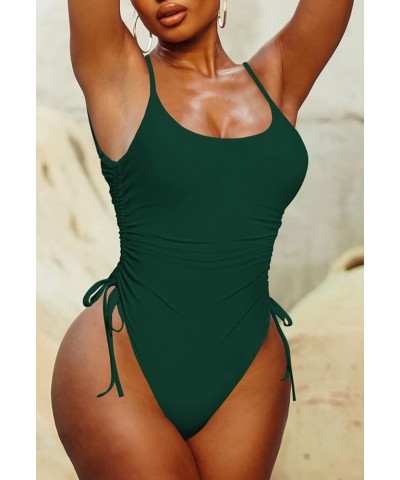 Womens One Piece Swimsuit Ruched High Cut Tummy Control Bathing Suit Dark Green $18.89 Swimsuits