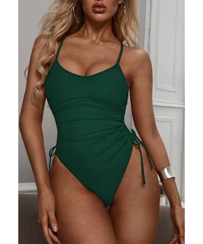 Womens One Piece Swimsuit Ruched High Cut Tummy Control Bathing Suit Dark Green $18.89 Swimsuits