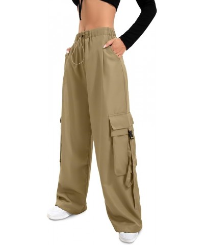 Baggy Cargo Joggers Pants Dressy Casual Silky Elastic Mid Waist Women Trousers Khaki $17.64 Pants