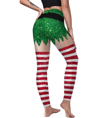 Women's High Waist Christmas Leggings Striped Reindeer Sknowflake Printed Holiday Tights Style-43 $12.74 Leggings