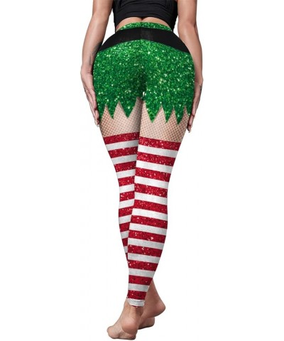 Women's High Waist Christmas Leggings Striped Reindeer Sknowflake Printed Holiday Tights Style-43 $12.74 Leggings