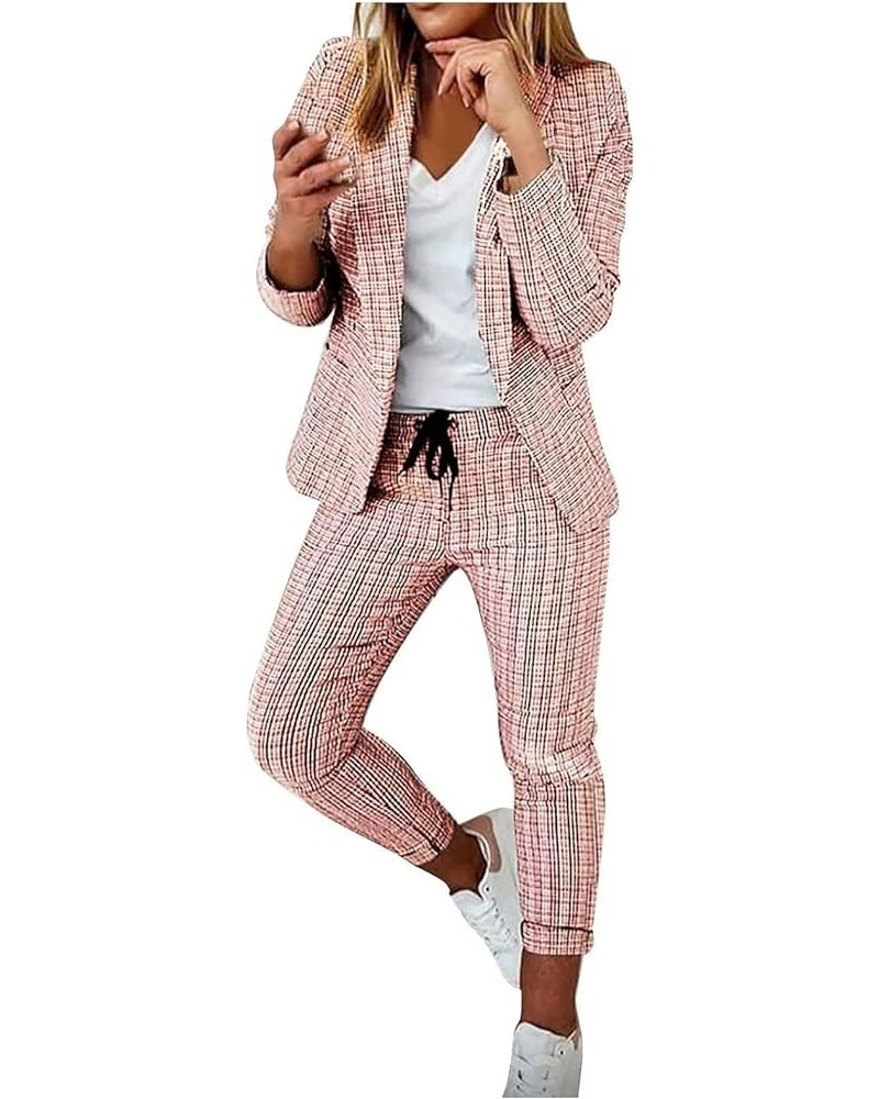 Pants Suit for Women Dressy Casual 2 Piece Suits Set Business Work Clothes Plus Size Blazer Sets Professional Outfits 19-pink...