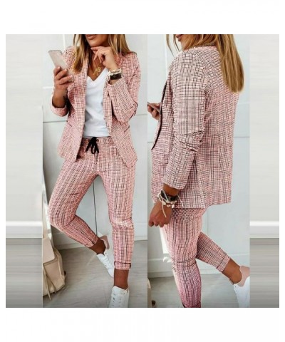 Pants Suit for Women Dressy Casual 2 Piece Suits Set Business Work Clothes Plus Size Blazer Sets Professional Outfits 19-pink...