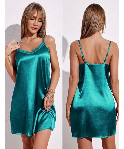 Women's Satin Kimono Robes for Bridesmaids Silk Nightgown and Robes Lace Cami Sleepwear with Robe 06 Blue Green $17.63 Robes