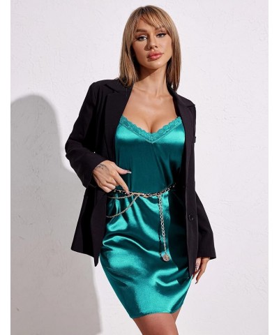 Women's Satin Kimono Robes for Bridesmaids Silk Nightgown and Robes Lace Cami Sleepwear with Robe 06 Blue Green $17.63 Robes