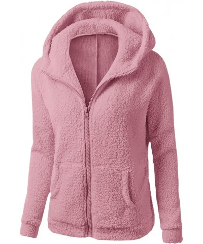 Womens Winter Cozy Sherpa Jacket Lamb Fleece Solid Color Coat Long Sleeve Zip Up Hoodie Outerwear with Pockets Hot Pink1 $11....