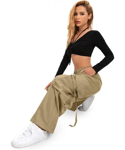 Baggy Cargo Joggers Pants Dressy Casual Silky Elastic Mid Waist Women Trousers Khaki $17.64 Pants