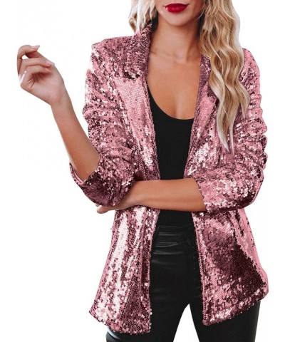 Sequin Blazer Jackets for Women Glitter Sparkly Casual Long Sleeve Jacket Carnival Party Business Office Outfit Hot Pink $11....