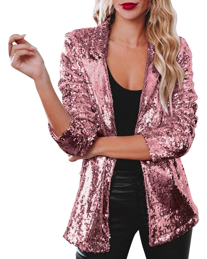 Sequin Blazer Jackets for Women Glitter Sparkly Casual Long Sleeve Jacket Carnival Party Business Office Outfit Hot Pink $11....