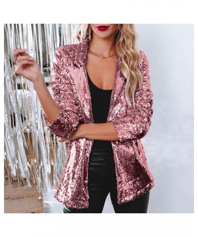 Sequin Blazer Jackets for Women Glitter Sparkly Casual Long Sleeve Jacket Carnival Party Business Office Outfit Hot Pink $11....