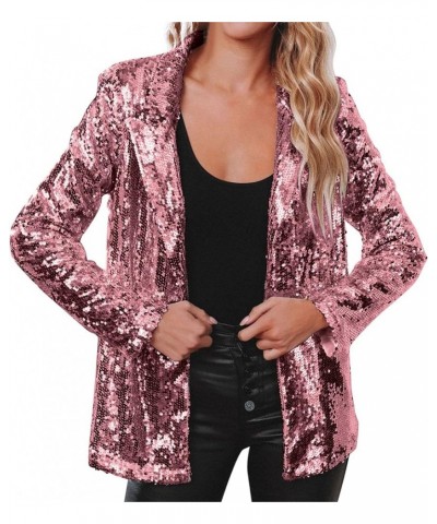 Sequin Blazer Jackets for Women Glitter Sparkly Casual Long Sleeve Jacket Carnival Party Business Office Outfit Hot Pink $11....