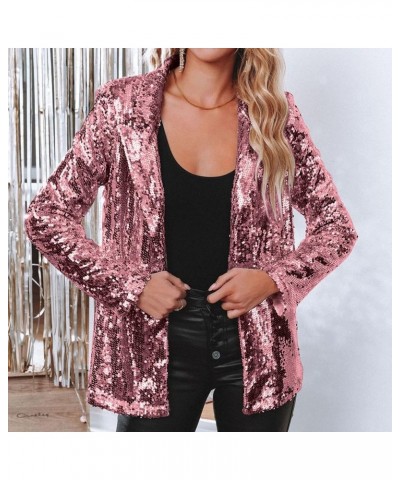 Sequin Blazer Jackets for Women Glitter Sparkly Casual Long Sleeve Jacket Carnival Party Business Office Outfit Hot Pink $11....