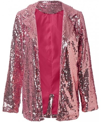 Sequin Blazer Jackets for Women Glitter Sparkly Casual Long Sleeve Jacket Carnival Party Business Office Outfit Hot Pink $11....