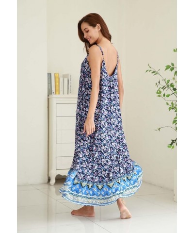 Women's V-Neck Floral Print Spaghetti Strap Boho Beach Long Maxi Summer Casual Dress with Pockets Blue $16.20 Dresses