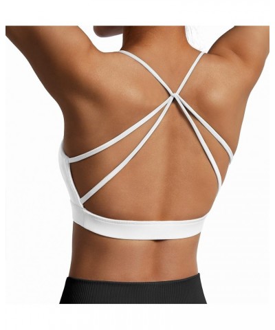 Womens Strappy Sports Bra Padded Criss Cross Back Sexy Workout Yoga Bra 2 White $11.26 Lingerie