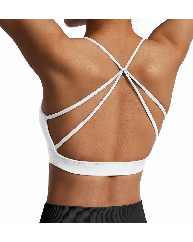 Womens Strappy Sports Bra Padded Criss Cross Back Sexy Workout Yoga Bra 2 White $11.26 Lingerie