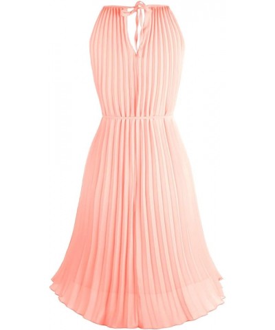 Women's Summer Spaghetti Strap Pleated Casual Swing Midi Dress with Belt Peach $17.20 Dresses